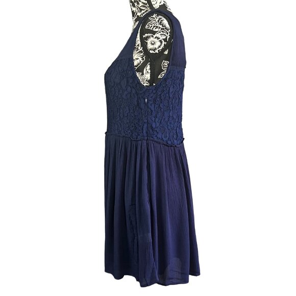 Hayden | Midnight Blue Chiffon Lace Mini Dress | M - Picture 3 of 8